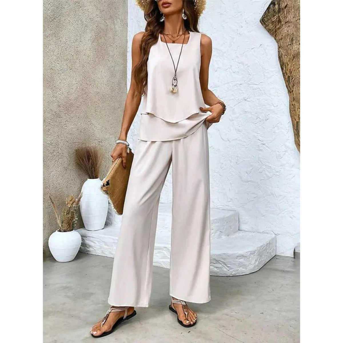 DUNA — Conjunto de tirantes y pantalón en arena