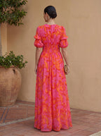 AURORA — Vestido largo fluido en rosa y naranja