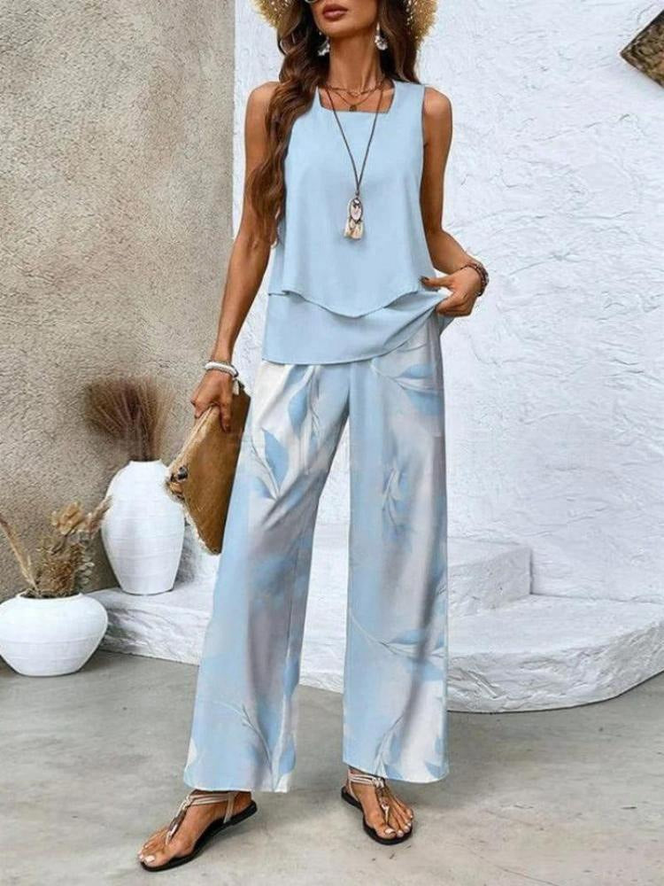 ALBA — Conjunto de tirantes y pantalón en azul cielo