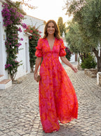 AURORA — Vestido largo fluido en rosa y naranja